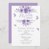 パープルフローラクインセネラ招待状 スペインの 招待状 (正面/裏面)