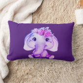 パープルフローラクラウンエレファントプリント枕 ランバークッション (ブランケット)