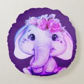パープルフローラクラウンエレファントラウンドピロー ラウンドクッション (正面)