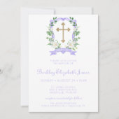 パープルフローラクレストガールバプテスマ 招待状 (正面)
