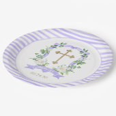 パープルフローラクレストバプテスマ紙プレート ペーパープレート (アングル)