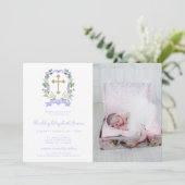 パープルフローラクレストフォトバプテスマ招待状 招待状 (スタンド正面)