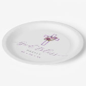 パープルフローラクロスバプテスマを祝福 ペーパープレート (アングル)