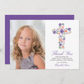 パープルフローラクロスファースト聖餐式 サンキューカード (正面/裏面)