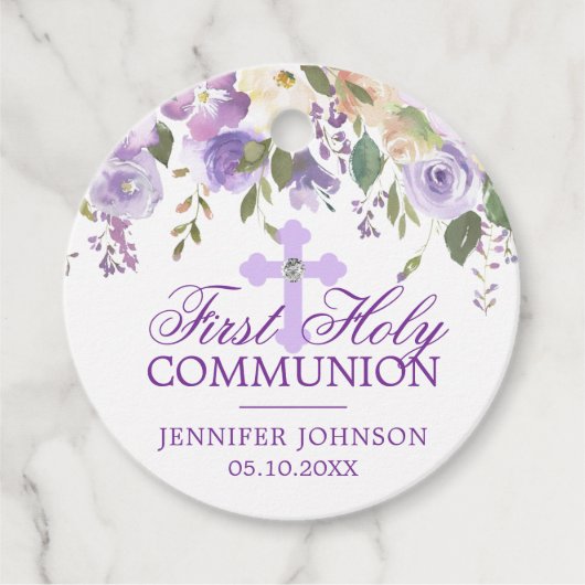 パープルフローラクロスファースト聖餐式 フェイバータグ (正面)