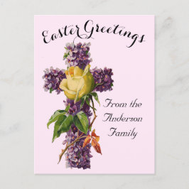パープルフローラクロスヴィンテージイースター宗教 ポストカード