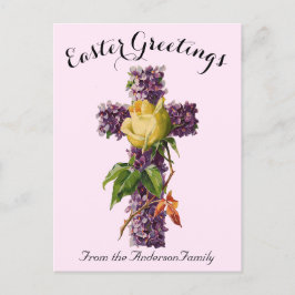 パープルフローラクロスヴィンテージイースター宗教 ポストカード