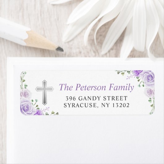 パープルフローラクロス宗教差出人住所 ラベル (インサイチュ)