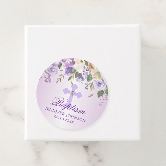 パープルフローラクロス《キリスト教》洗礼式や命名式バプテススマありがとう フェイバータグ (インサイチュ)