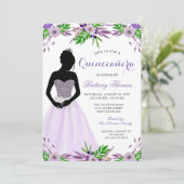 パープルフローラグリッターキンセアニェラ15誕生日 招待状 (スタンド正面)