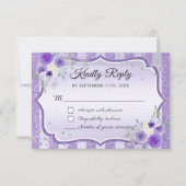 パープルフローラグリッターキンセアニェラRSVPカード 出欠カード (正面)