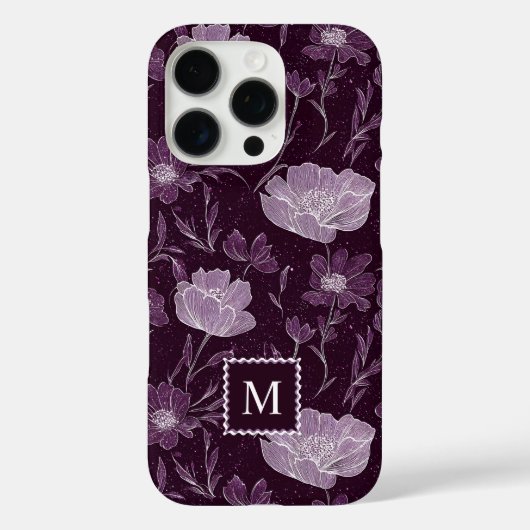 パープルフローラグリッターパターンモノグラム Case-Mate iPhoneケース (裏面)