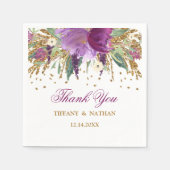 パープルフローラグリッター結婚アメジストナプキン スタンダードカクテルナプキン (正面)