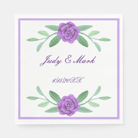 パープルフローラグリーナリーリーフ紙ナプキンス スタンダードランチョンナプキン (正面)