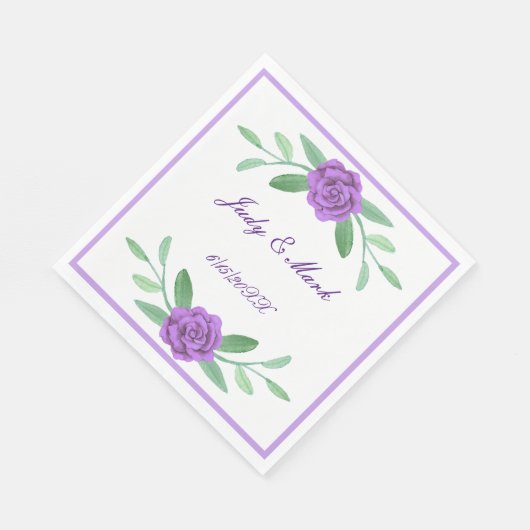 パープルフローラグリーナリーリーフ紙ナプキンス スタンダードランチョンナプキン (角)