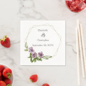 パープルフローラグリーンリーエレガントなウェディングナプキン スタンダードカクテルナプキン (インサイチュ)