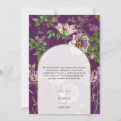 パープルフローラグリーン金ゴールド結婚アーチズ サンキューカード (裏面)