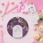 パープルフローラグリーン金ゴールド結婚アーチズ ペーパープレート (パーティー)