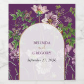 パープルフローラグリーン金ゴールド結婚アーチズ ワインラベル (シングルラベル)