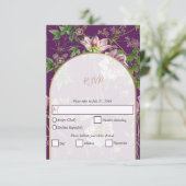パープルフローラグリーン金ゴールド結婚アーチズ 出欠カード (スタンド正面)