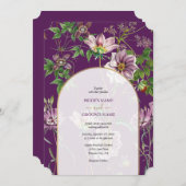 パープルフローラグリーン金ゴールド結婚アーチズ 招待状 (正面/裏面)