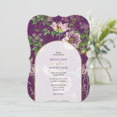 パープルフローラグリーン金ゴールド結婚アーチズ 招待状 (スタンド正面)