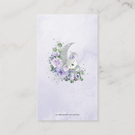 パープルフローラコアラ赤ちゃんシャワーおむつラッフル エンクロージャーカード (裏面)