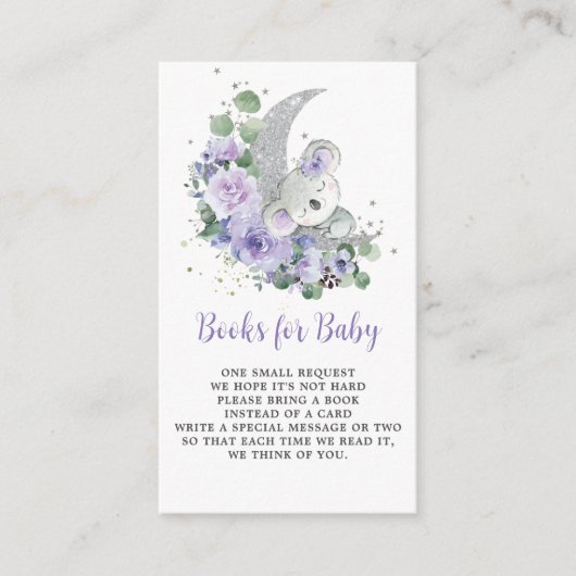 パープルフローラコアラ赤ちゃんシャワーベビー本 エンクロージャーカード (正面)