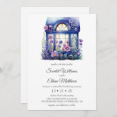 パープルフローラコテージウィンドウガーデンハンドスティング 招待状 (正面/裏面)