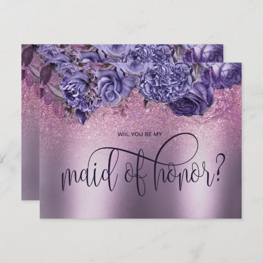 パープルフローラゴシックで私のメイド・オブ・オーナー(花嫁付き添い人)? 招待状 (正面/裏面)