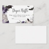 パープルフローラゴシック風ベビーシャワーおむつラッフル エンクロージャーカード (正面/裏面)