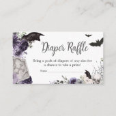 パープルフローラゴシック風ベビーシャワーおむつラッフル エンクロージャーカード (正面)