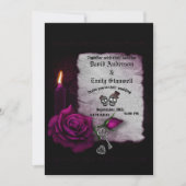 パープルフローラゴシックCandleハロウィン結婚ズ 招待状 (正面)