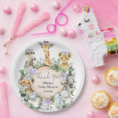 パープルフローラサファリワイルドアニマルズ誕生日のお願い ペーパープレート (パーティー)