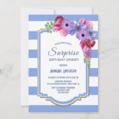 パープルフローラサプライズ誕生日ディナーパーティー 招待状 (正面)
