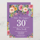 パープルフローラサプライズ30th誕生日招待状 招待状 (正面/裏面)