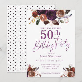 パープルフローラサプライズ50th誕生日パーティー 招待状