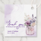 パープルフローラシック感謝メッセージ結婚式パーティー フェイバータグ (裏面)