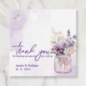 パープルフローラシック感謝メッセージ結婚式パーティー フェイバータグ (正面)