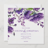 パープルフローラシモダンッエレガントクボホ結婚ズ 招待状 (正面)
