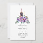パープルフローラシャンパンお祝いのライフフォト 招待状 (正面)