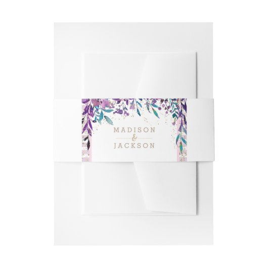 パープルフローラシャンパン金ゴールド結婚式招待状 招待状ベリーバンド (正面例)