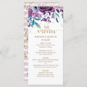 パープルフローラシャンパン金ゴールド結婚紙吹雪のメニュー メニュー (正面/裏面)