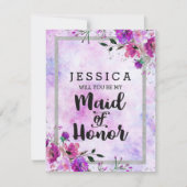 パープルフローラシルバーが私のメイド・オブ・オーナー(花嫁付き添い人) 招待状 (正面)