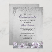 パープルフローラシルバーきらめくキンセアニェラ招待状 招待状 (正面/裏面)
