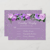 パープルフローラシルバーグリッターキンセアニラ 出欠カード (正面/裏面)