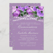 パープルフローラシルバーグリッターキンセアニラ 招待状 (正面/裏面)