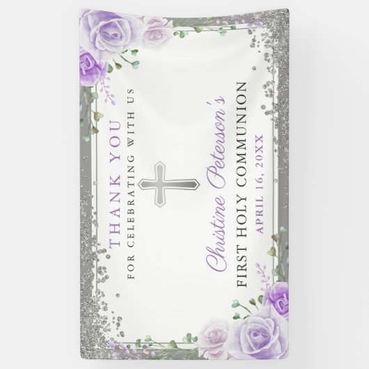 パープルフローラシルバーグリッターファーストホーリーコミューン 横断幕 (縦)
