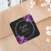 パープルフローラシルバージオメトリックブラック結婚ズ スクエアシール