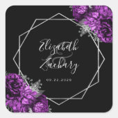 パープルフローラシルバージオメトリックブラック結婚ズ スクエアシール (正面)